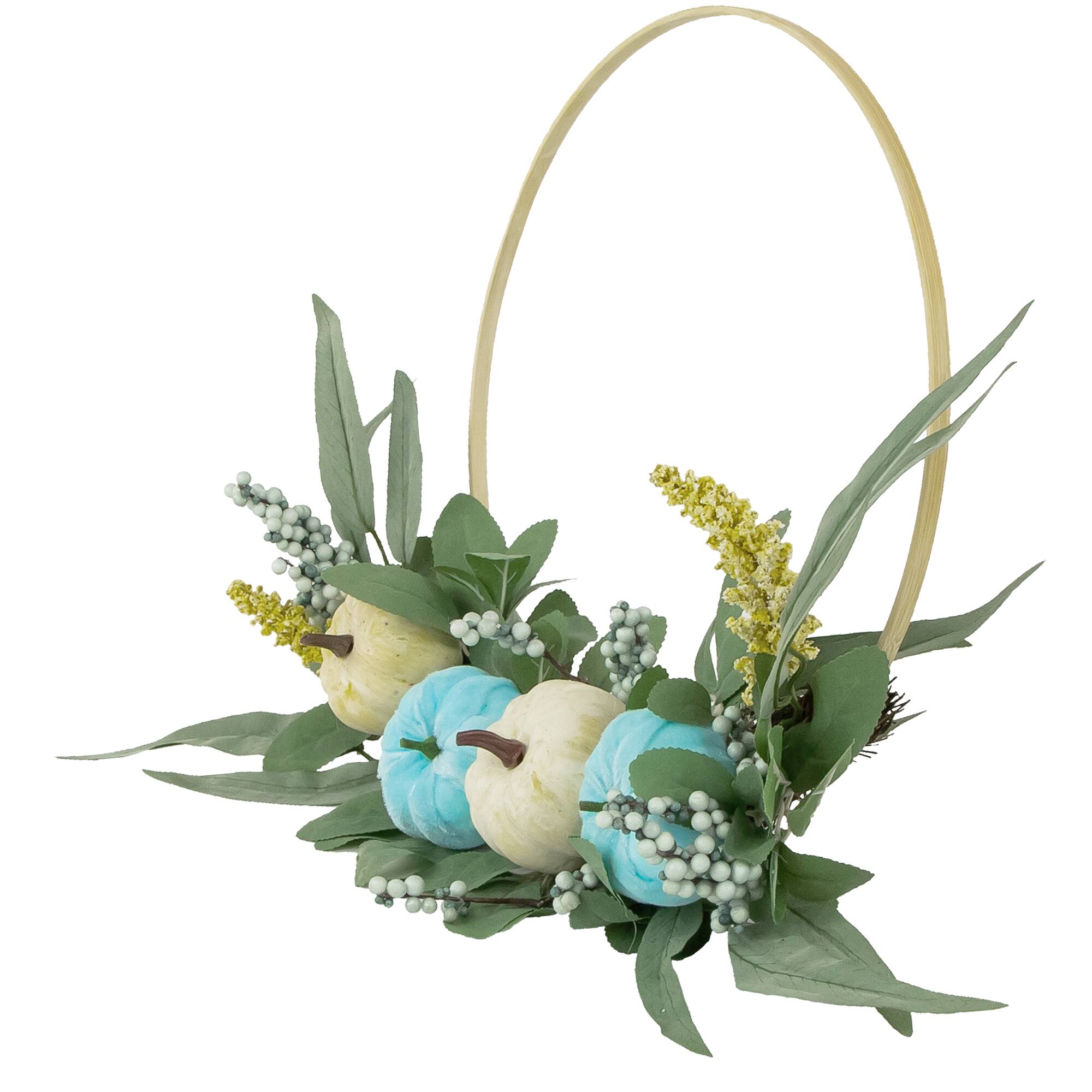 20" Blue Pumpkins & Foliage Thanksgiving Artificial Half Wreath